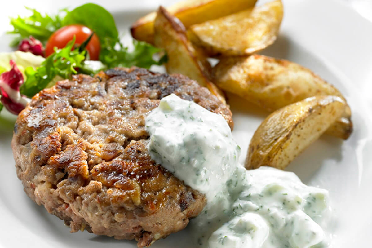 Spicy Beef Burgers with Raita Dip - Onken Onken