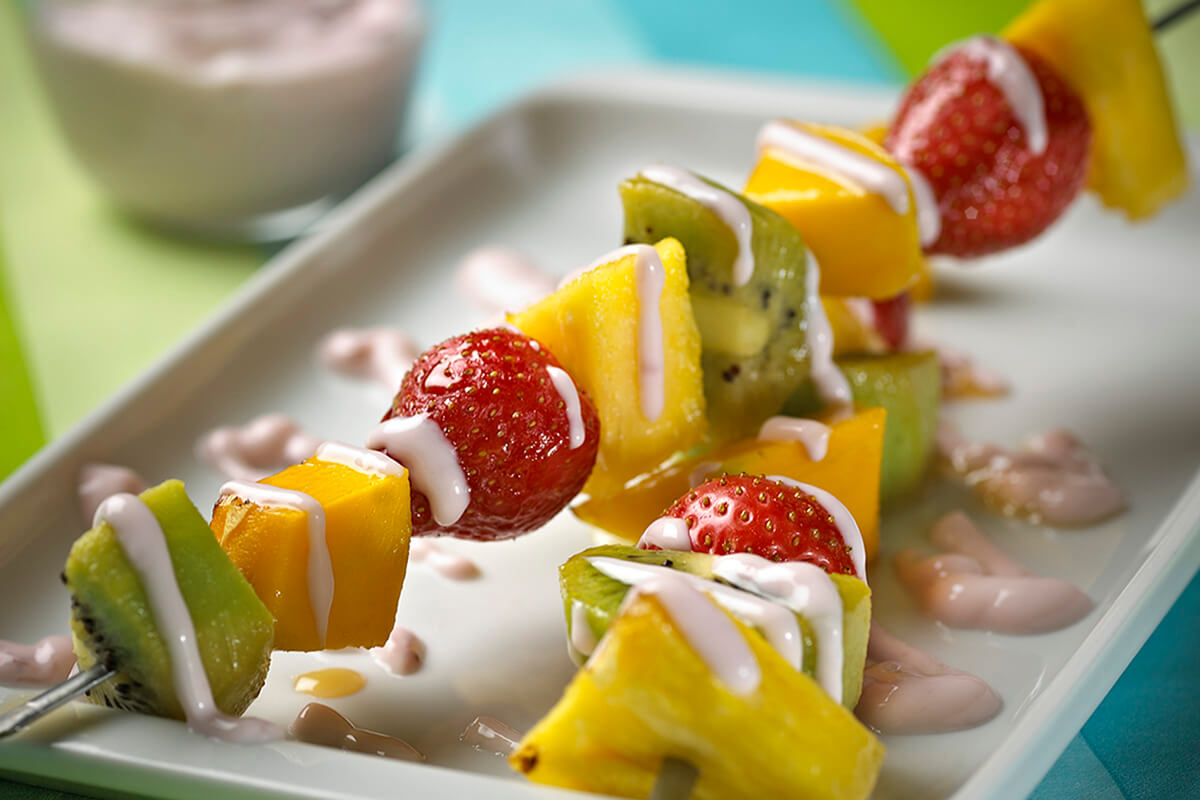 Ginger Glazed Fruit Kebabs with Yogurt - Onken Onken