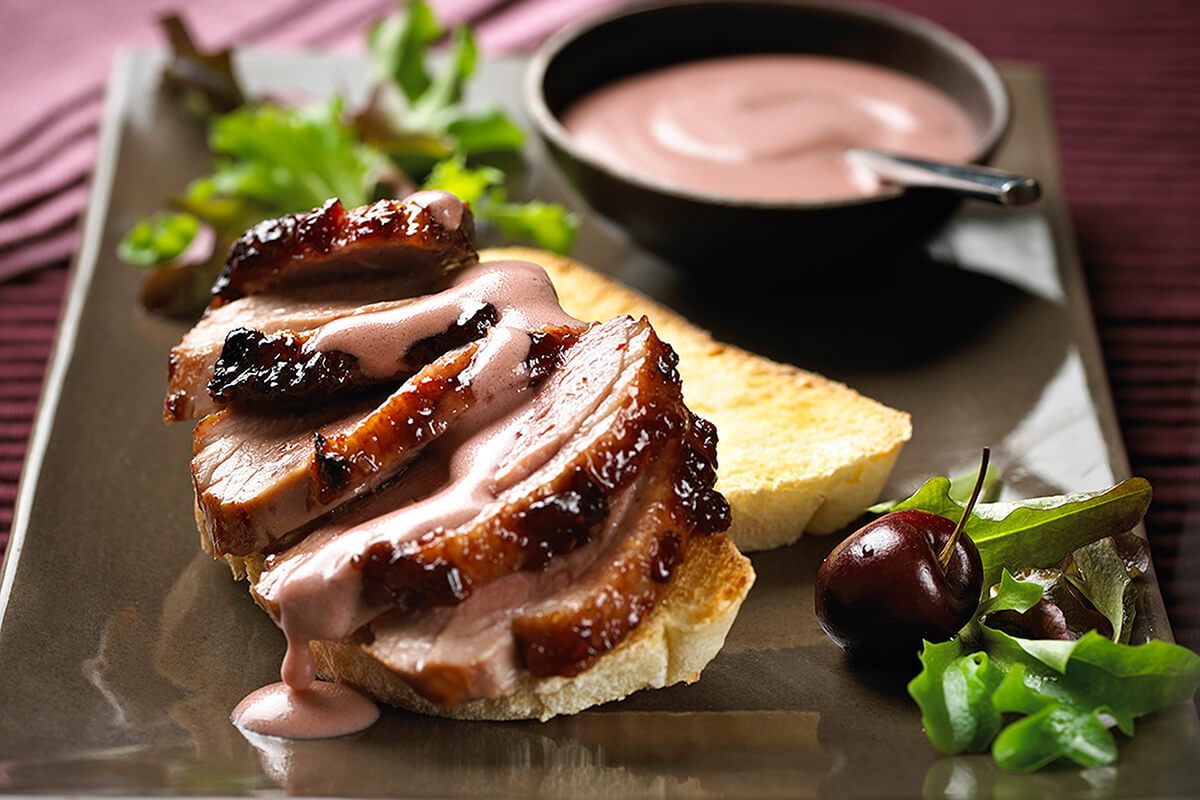 Cherry Roasted Duck Breast served with Ciabatta slices - Onken Onken