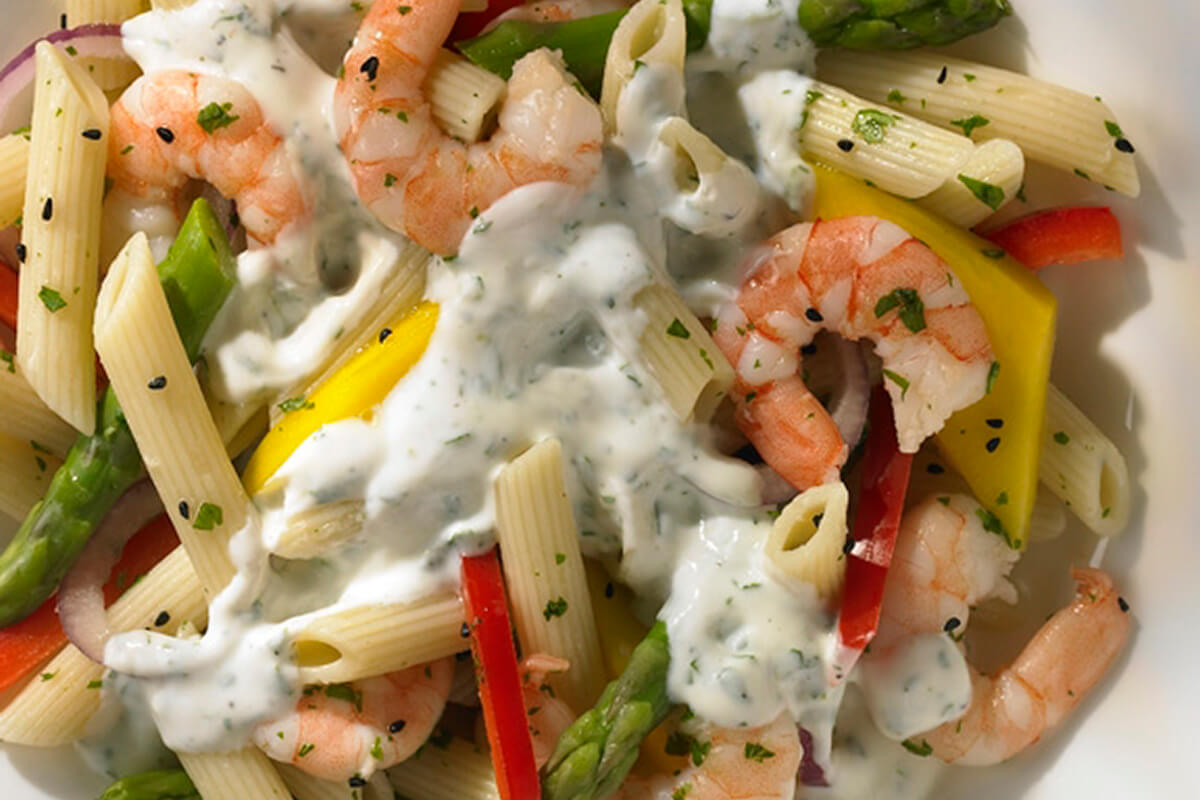 Prawn, Asparagus and Mango Pasta - Onken Onken