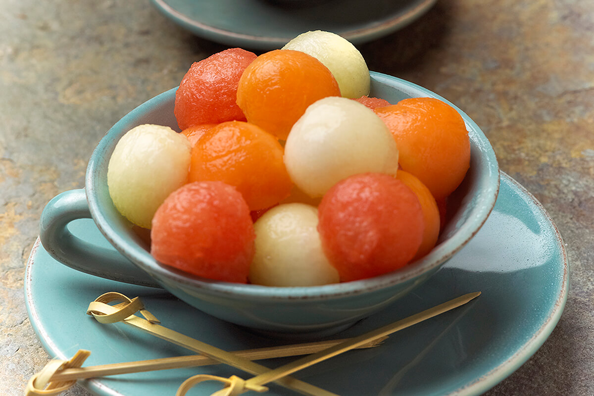 Melon Balls With Yogurt And Mint Dip Onken Onken