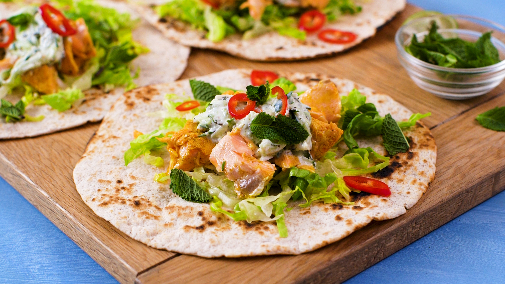 Salmon Tikka Wraps with Fresh Coconut Raita - Onken Onken